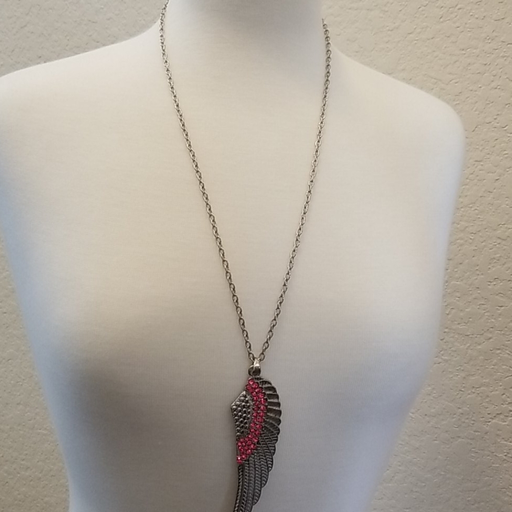 Pink wing necklace